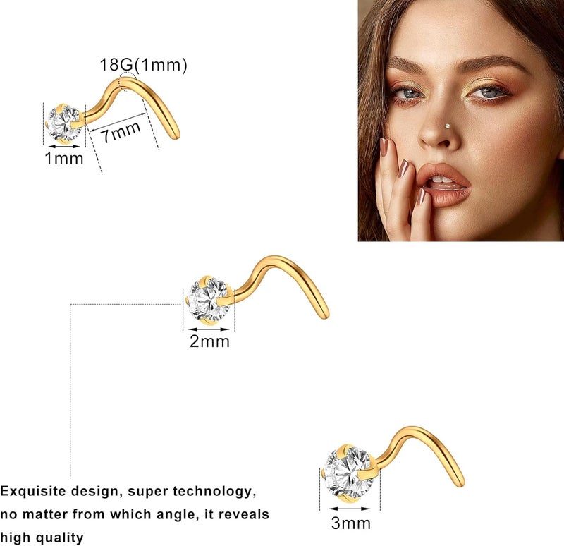 ONESING 23-40 Pcs Gold Nose Rings & Studs - 18G & 20G Nose Piercing Jewelry - L Shape, Hoop & Screw Body Jewelry for Women & Men - Image 3